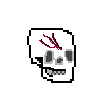 an 8-bit skull with a fracture down the front